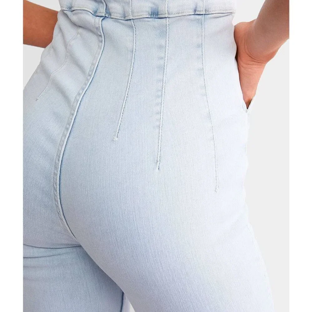 Free People Jayde Denim Flared Jumpsuit in Whimsy
